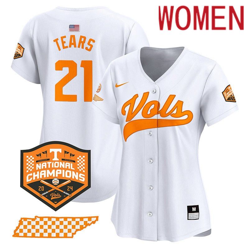 Women Tennessee Volunteers #21 Tears White 2024 Nike Champions Vapor Premier Limited NCAA Jersey